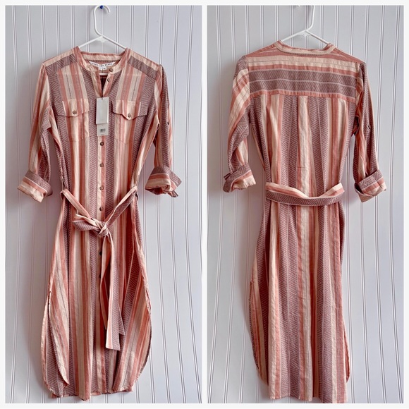 Veronica Beard Blush Stripe Makua Button Down Midi Dress In Blush NWT - Picture 9 of 15